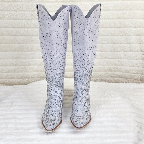 Wild Ones Glamour Cowboy Rhinestone Cowgirl Boots Tuck Zipper Plus Silver Gray - Picture 9 of 13